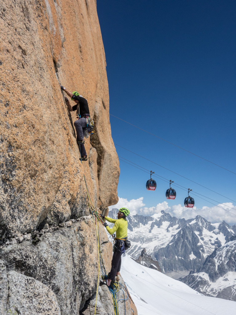 climbers on the Route RÃ¨buffat 6a Aigulle du Midi, Chamonix